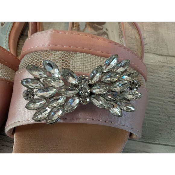 Badgley Mischka Girls Pink Satin Rhinestone Sandals Size 12 - Picture 2 of 7